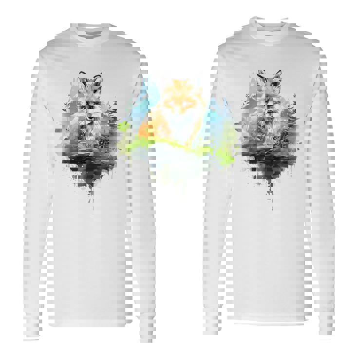 Volpe Animale Natura Grafica Illustrazione Colorata Astratta Maglietta a maniche lunghe