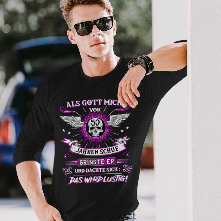 50Th Birthday Als Gott Michor 50 Jahre Schuf Grinste Er Grins Langarmshirts Geschenke für Ihn