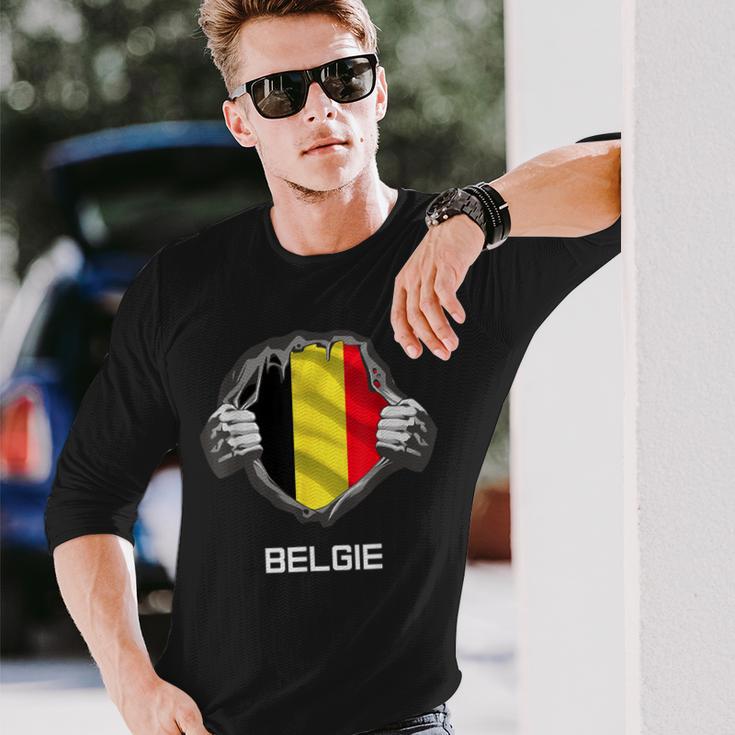 Belgium Belgie Flag Heart Fan Jersey Langarmshirts Geschenke für Ihn