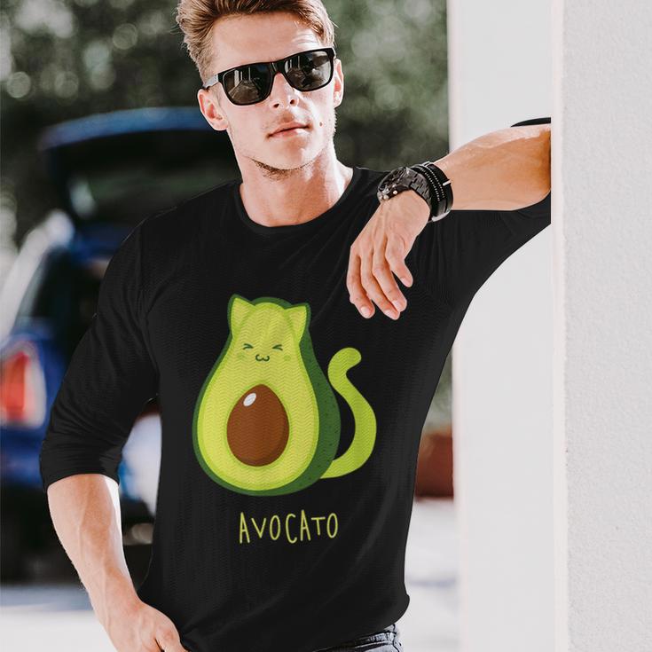 Cat Avocado Avocato Animal Puns Langarmshirts Geschenke für Ihn