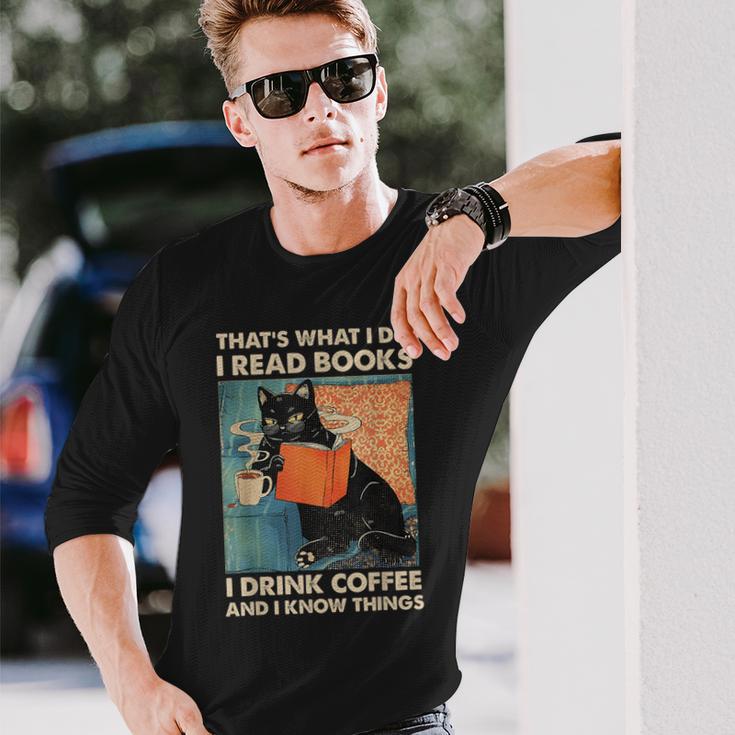 Cat Ich Lese Books Ich Trinke Kaffee Und Weiß Dinge Langarmshirts Geschenke für Ihn