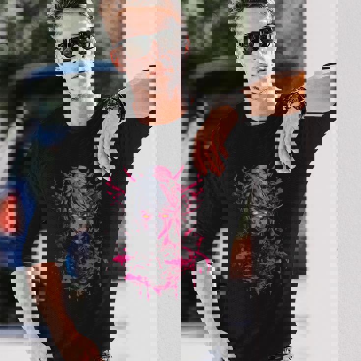 Cyberpunk Demon Glitch Goth Synthwave Giapponese Maglietta a maniche lunghe Regalos para él