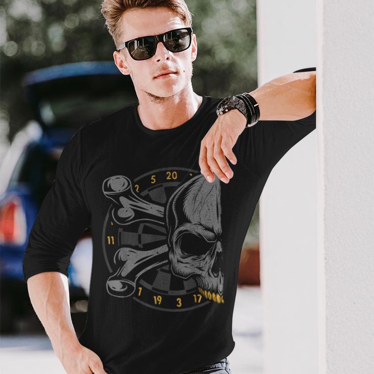 Dart Skull And Dartboard Retro Dart Langarmshirts Geschenke für Ihn