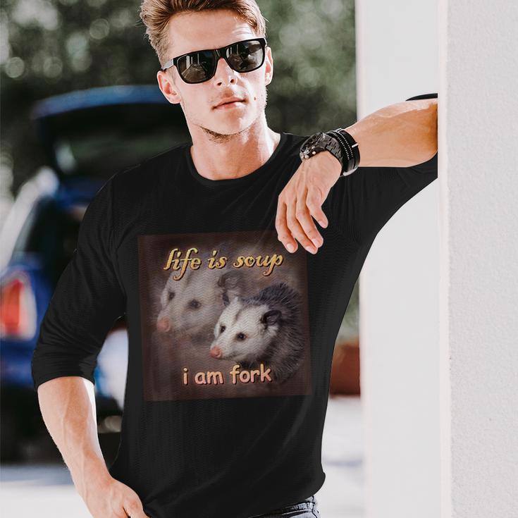 Das Leben Ist Suppe Ich Bin Gabel Opossum Langarmshirts Geschenke für Ihn