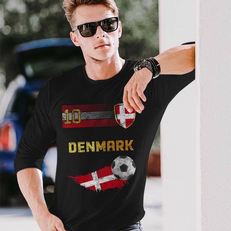 Denmark Football Pride Danish Flag Football Retro Jersey Langarmshirts Geschenke für Ihn