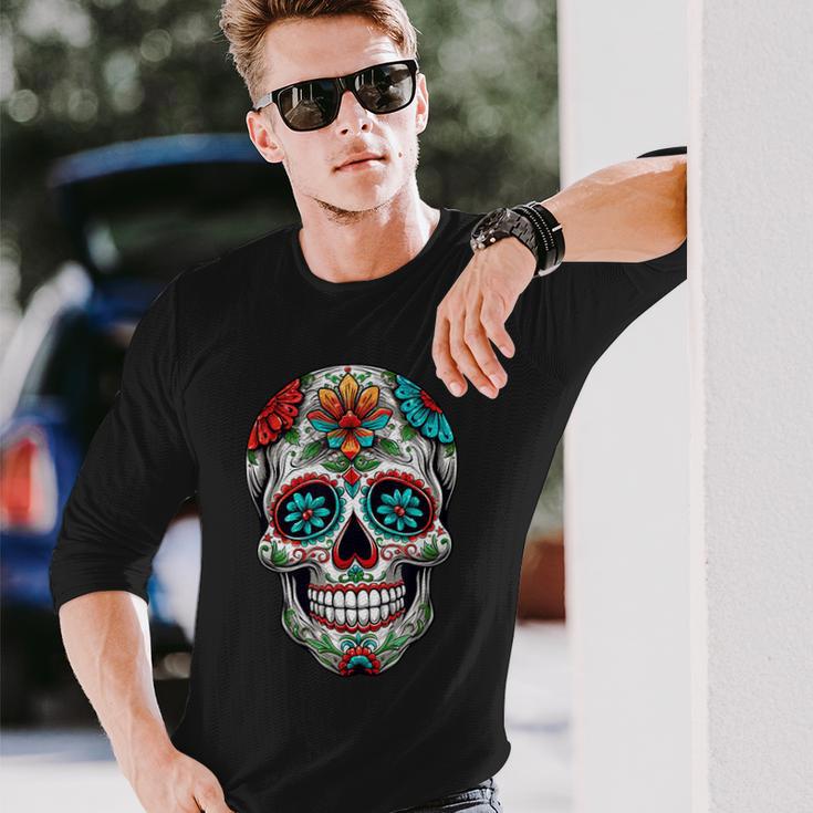 Dia De Los Muertos Decorative Mexican Head Sugar Skull Langarmshirts Geschenke für Ihn