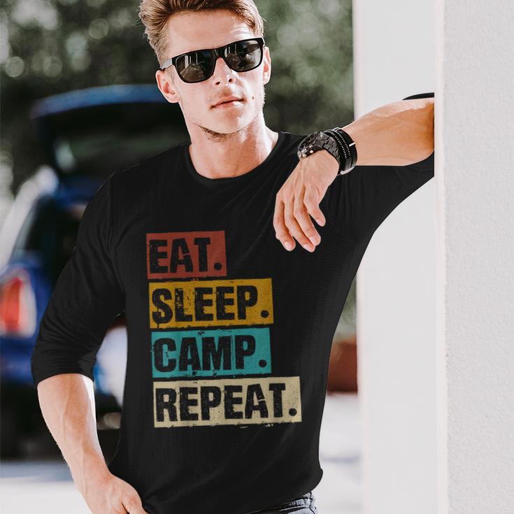 Eat Sleep Camp Repeat -Intage Outdoor Camping Camper Langarmshirts Geschenke für Ihn