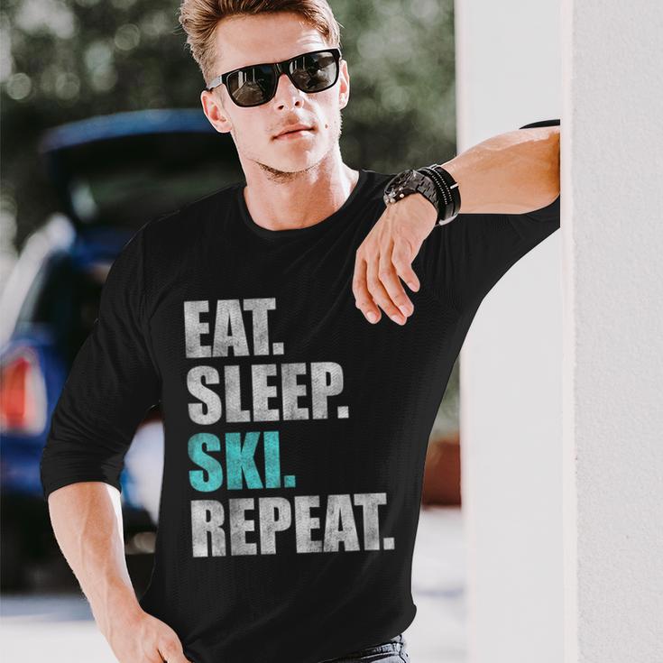 Eat Sleep Ski Repeat Langarmshirts Geschenke für Ihn