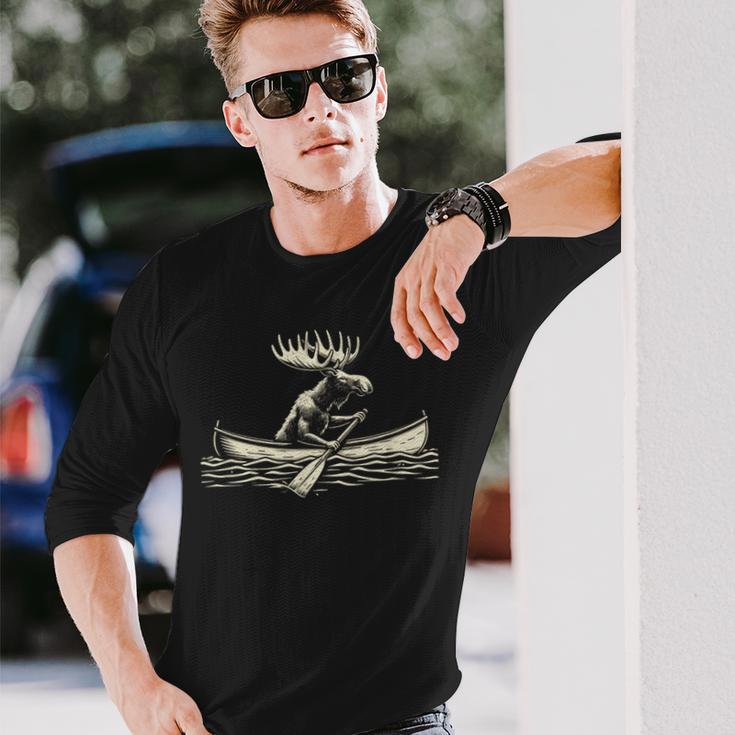 Elk In Canoe Langarmshirts Geschenke für Ihn