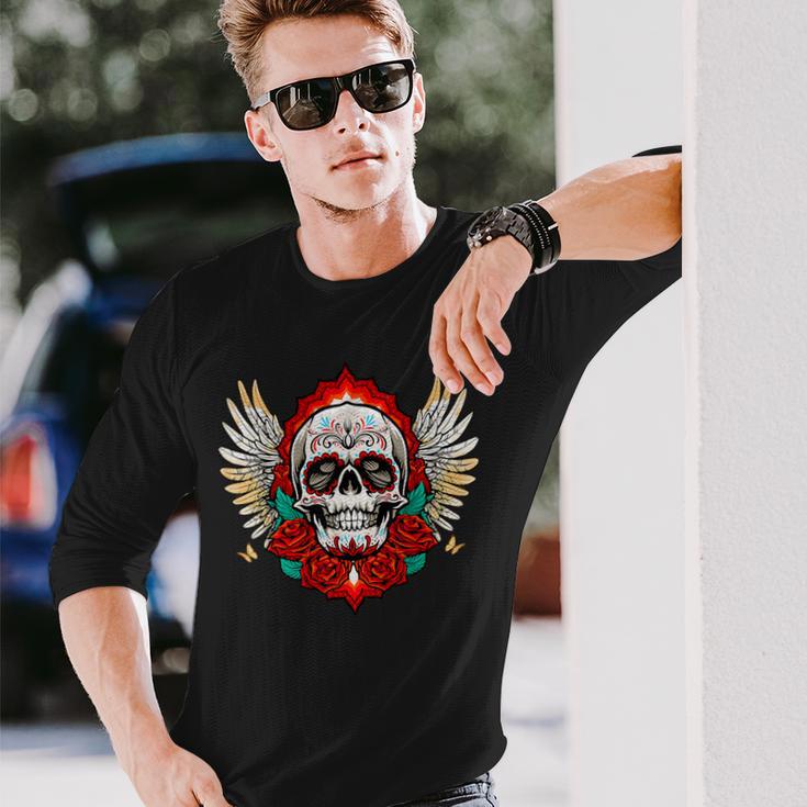 Feliz Dia De Los Muertos Sugar Skull Heaven Angel Langarmshirts Geschenke für Ihn