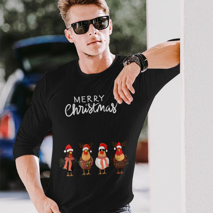 Frohe Weihnachten Hühner Mit Weihnachtsmützen Süßer Hühnerliebhaber Langarmshirts Geschenke für Ihn