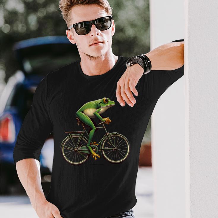 With Frosch Fährt Fahrrad Motif Langarmshirts Geschenke für Ihn