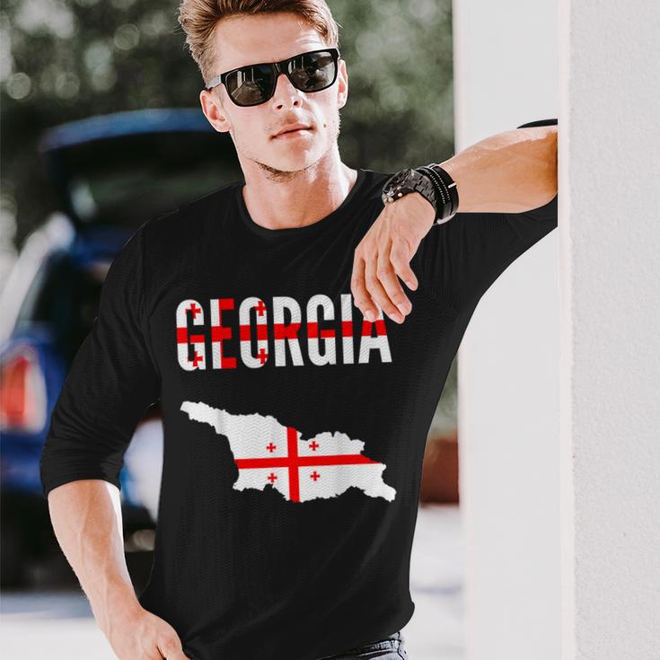 Georgian Georgian Map Flag Langarmshirts Geschenke für Ihn