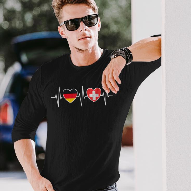 Germany And Switzerland German Swiss Flag Langarmshirts Geschenke für Ihn