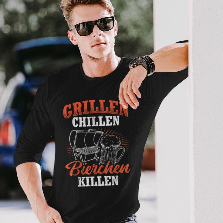 Grillen Chillen Bierchen Killen Saying S Langarmshirts Geschenke für Ihn