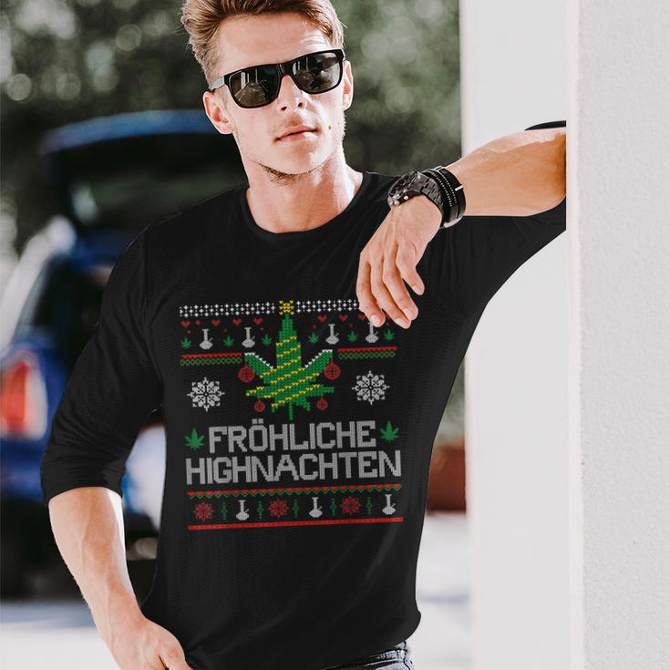 Happy Highnachten Ugly Christmas Hemp Marijuana Langarmshirts Geschenke für Ihn