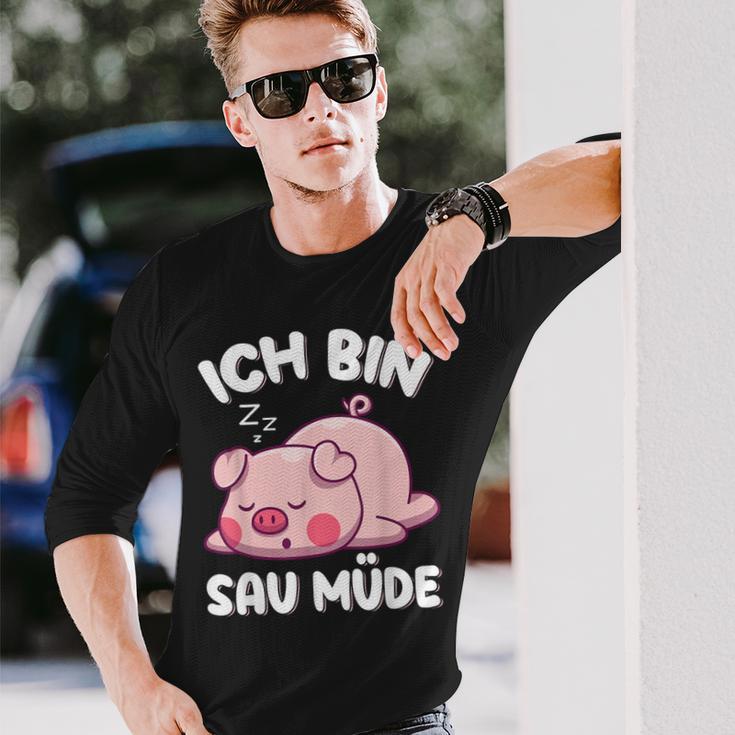 Ich Bin Sau Müde Schwin Sleep Langarmshirts Geschenke für Ihn