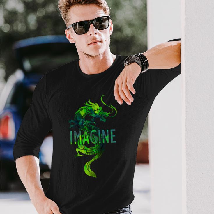 Imagine Fantasy Dragon Tattoo Style Langarmshirts Geschenke für Ihn