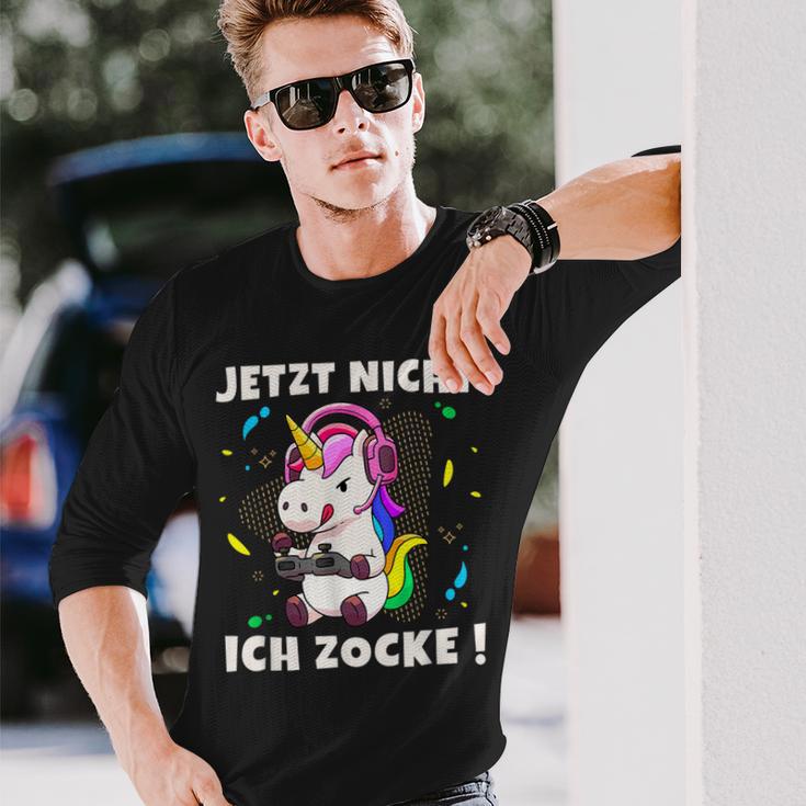 Jetzt Nicht Ich Zocke Gaming Gamer Unicorn Langarmshirts Geschenke für Ihn