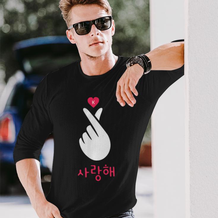 Kpop Finger Heart K-Pop Korean Saranghae Fan Langarmshirts Geschenke für Ihn