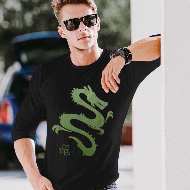 Letra Japonesa Dragón Kanjiintage Asiático Japón Estilo Cool Camiseta de manga larga Regalos para él