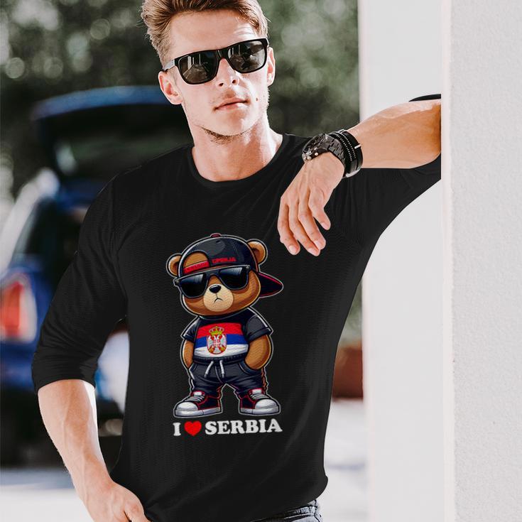 I Love Serbia Serbian Flag Teddy Bear Srbija Langarmshirts Geschenke für Ihn