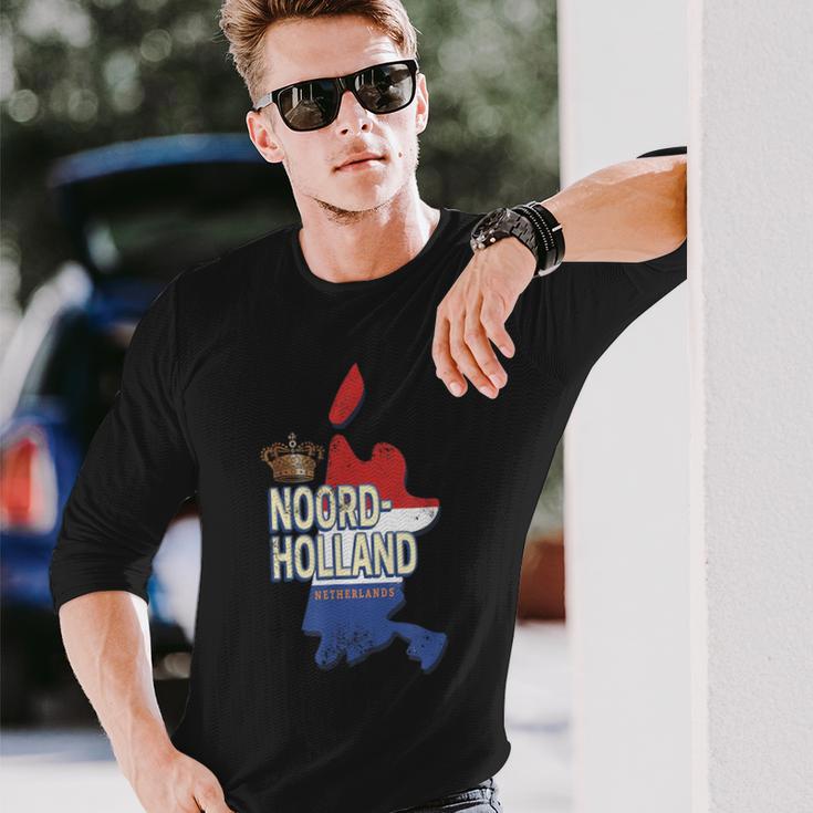 Nordholland Niederlande Retro Landkarte Hollandintage Langarmshirts Geschenke für Ihn