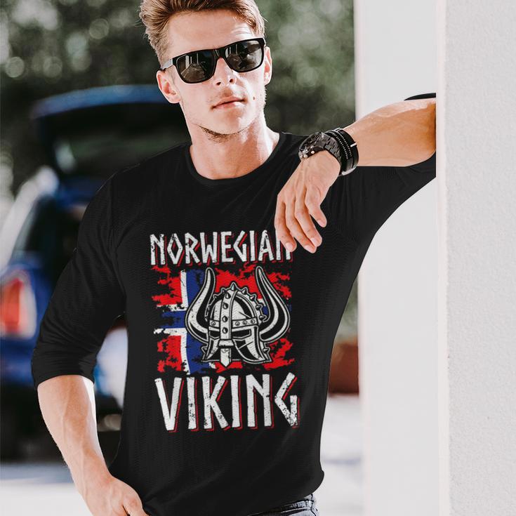 Norwayiking Norway Flag Langarmshirts Geschenke für Ihn