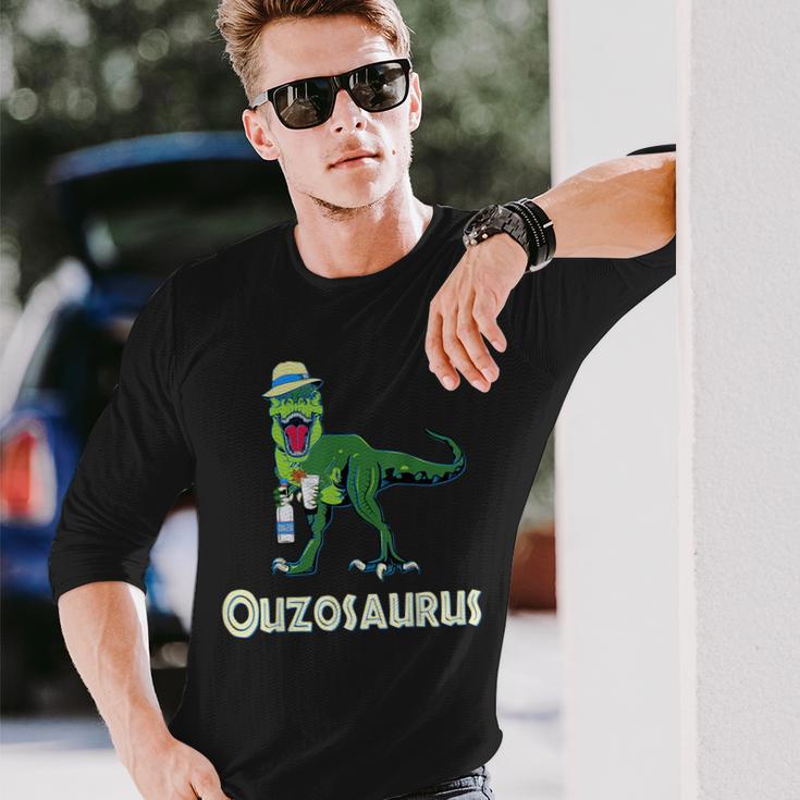 Ouzosaurus Tyrannosaurus Ouzo Dinosaur Ouzotrinker Rex Langarmshirts Geschenke für Ihn