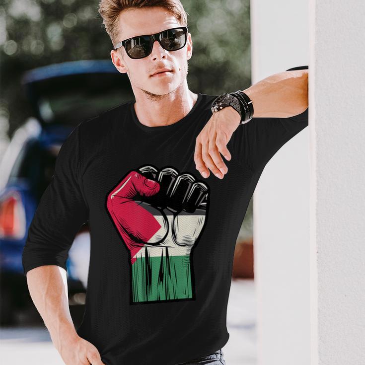 Palestine Flag Fist Palestine Flag Langarmshirts Geschenke für Ihn