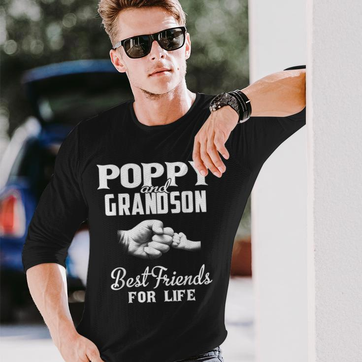 Poppy And Grandson Best Friends For Life Grandpa Men Long Sleeve T-Shirt Gifts for Him