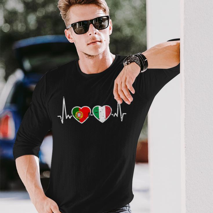 Portugal Italyintage Heartbeat Flag Portuguese Langarmshirts Geschenke für Ihn