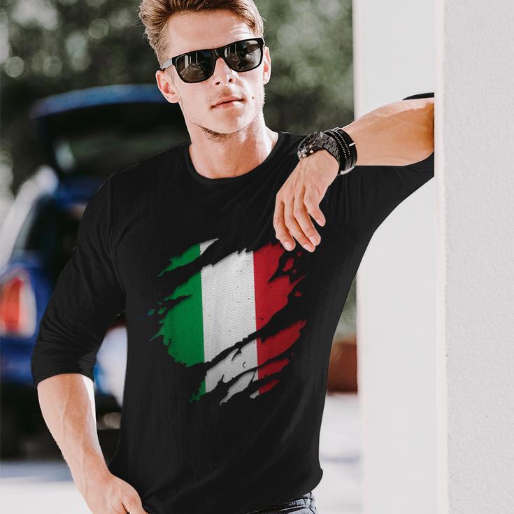 Proud Italian Italia Ripped Italian Flag Langarmshirts Geschenke für Ihn