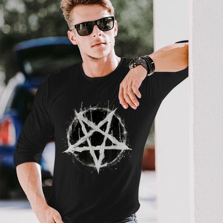 Satanic Devil 666 Pentagram Langarmshirts Geschenke für Ihn