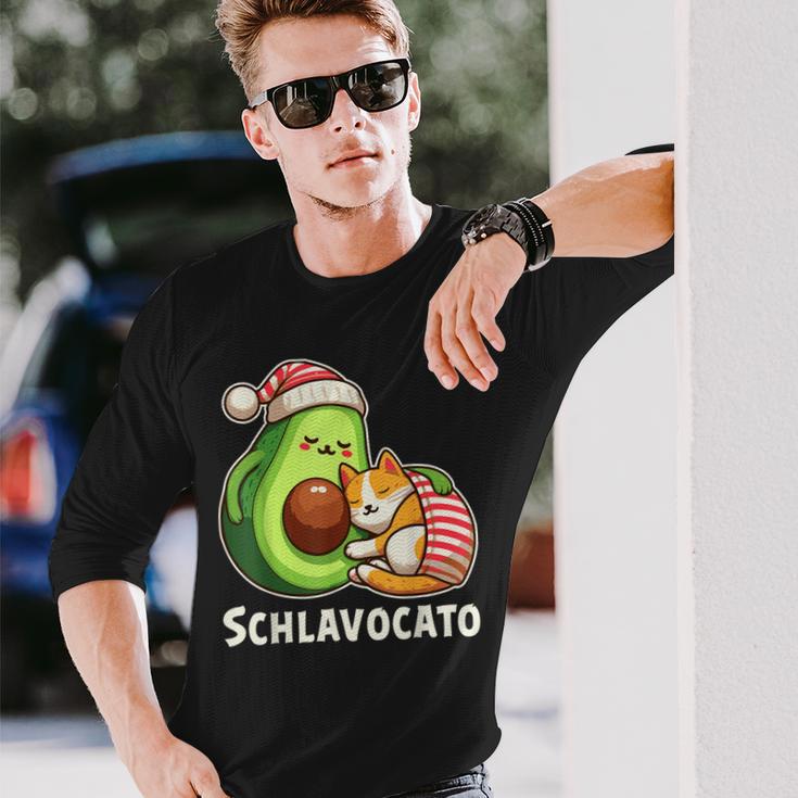 Schlavocato Official Sleep Pyjamas Sleep Avocado Cat Langarmshirts Geschenke für Ihn