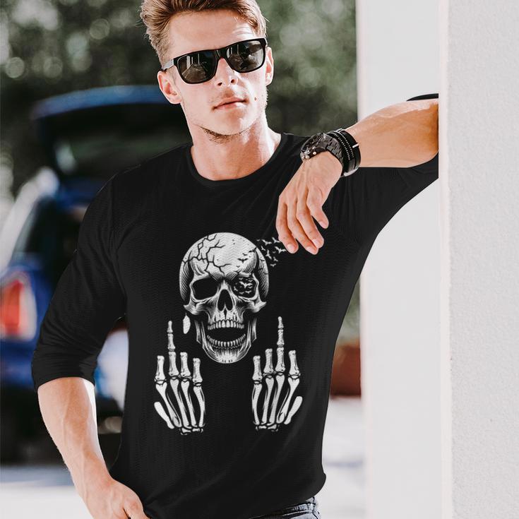 Skull Skeleton Middle Finger Adult Humour F You Langarmshirts Geschenke für Ihn