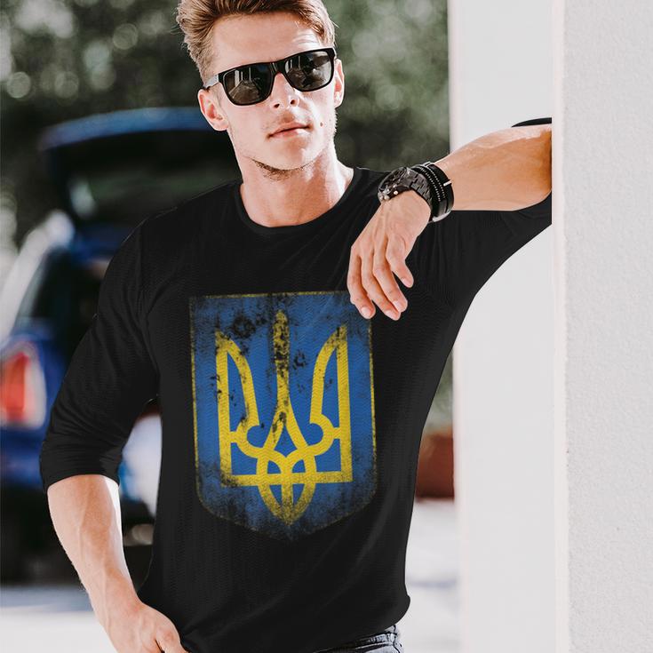 Ukraine Flag Crest Flag Logo Ukraine Langarmshirts Geschenke für Ihn