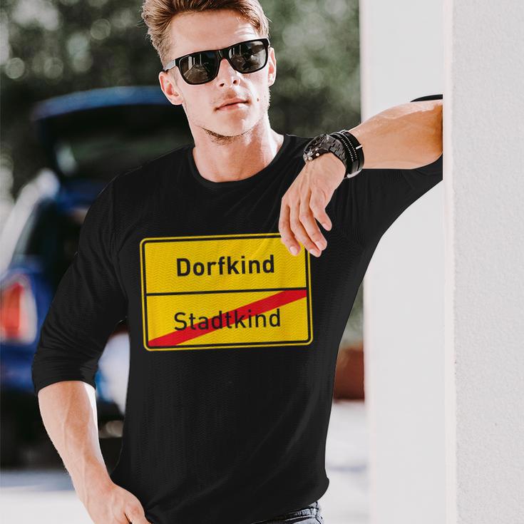 Village Sign Dorfkind Stadtkind Langarmshirts Geschenke für Ihn