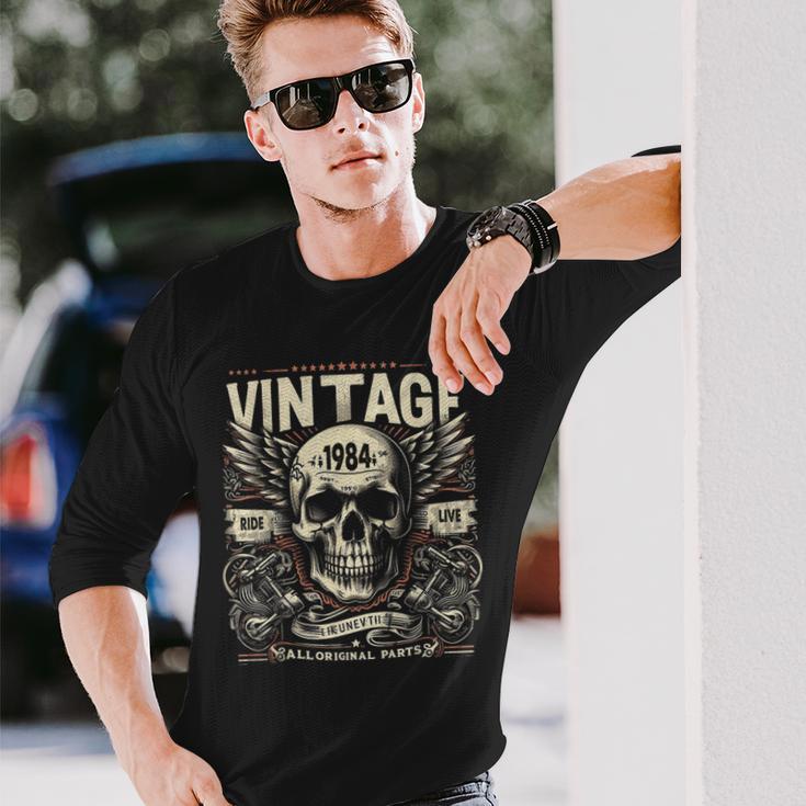 Vintage 1984 Born 1984 Birthday Skull Biker Motorcycle Langarmshirts Geschenke für Ihn