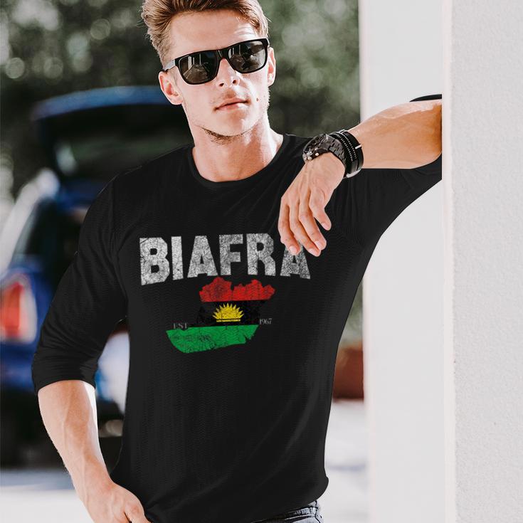 Vintage Biafra Flag Biafra Card Biafra Est 1967 Langarmshirts Geschenke für Ihn