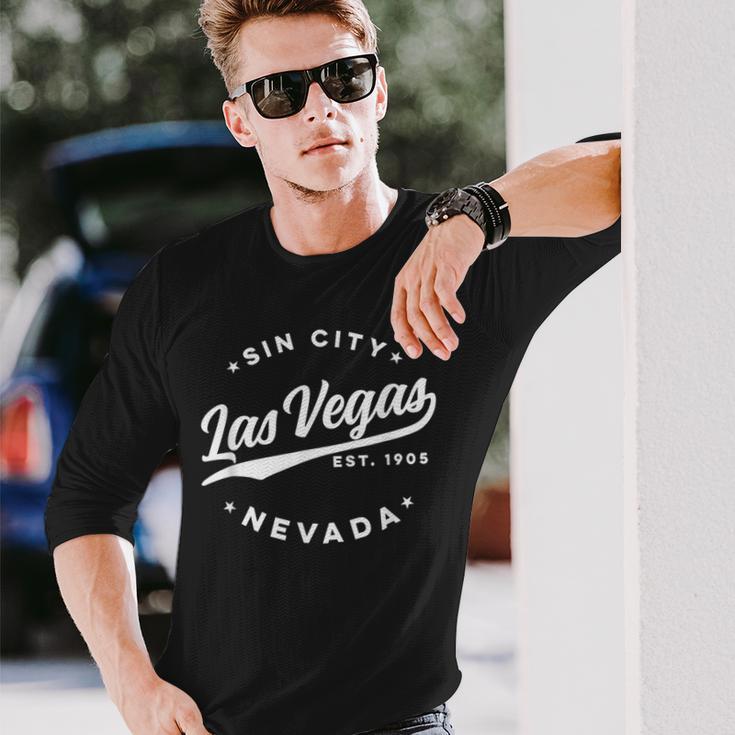 Vintage Lasegas Sin City Nevada Text Langarmshirts Geschenke für Ihn