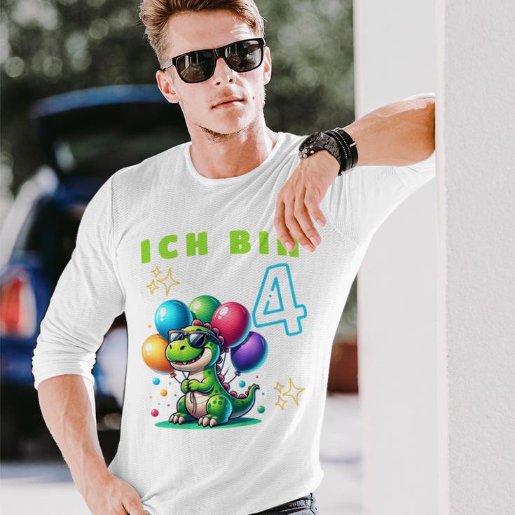 Children's Ich Bin 4 Jahre Alt Dino 4Th Birthday Langarmshirts Geschenke für Ihn