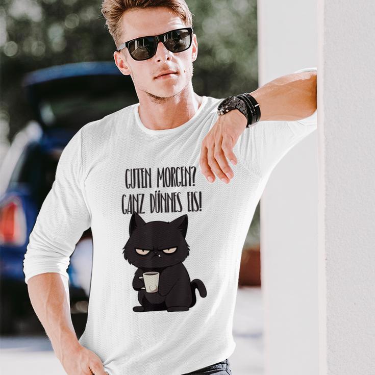 Guten Morgen Ganz Dünnes Eis Kawaii Cat Morgenmuffel Gray Langarmshirts Geschenke für Ihn