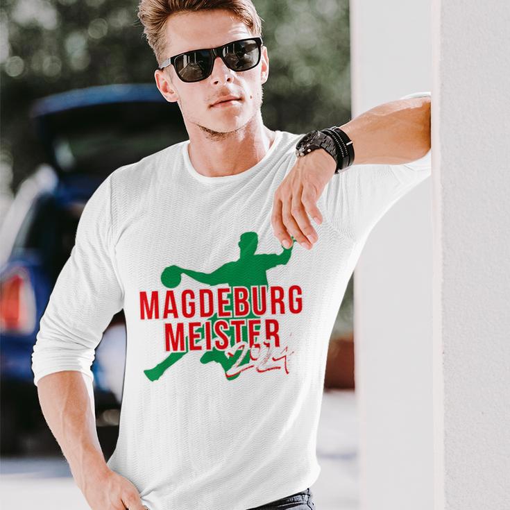 With Handball Team Magdeburg Fan Saxony-Anhalt Green Red Langarmshirts Geschenke für Ihn