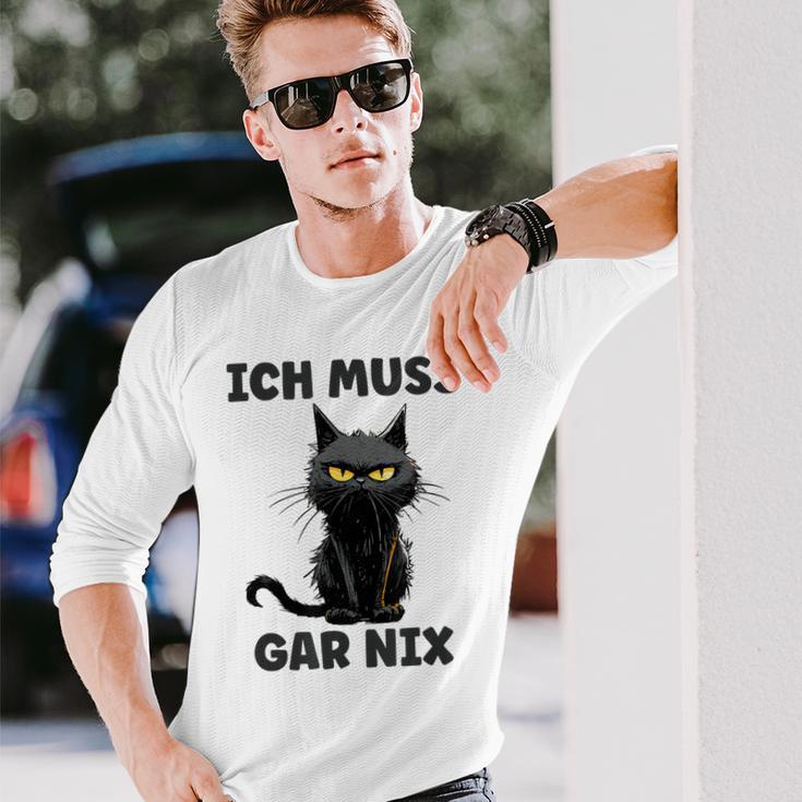 Ich Muss Gar Nix Böse Katze Inabhäng Langarmshirts Geschenke für Ihn