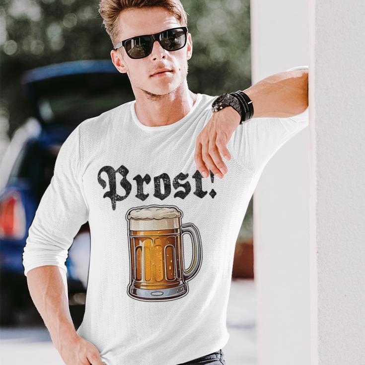 Prost Oktoberfest Bierfest Munich Lederhosen Gray Langarmshirts Geschenke für Ihn