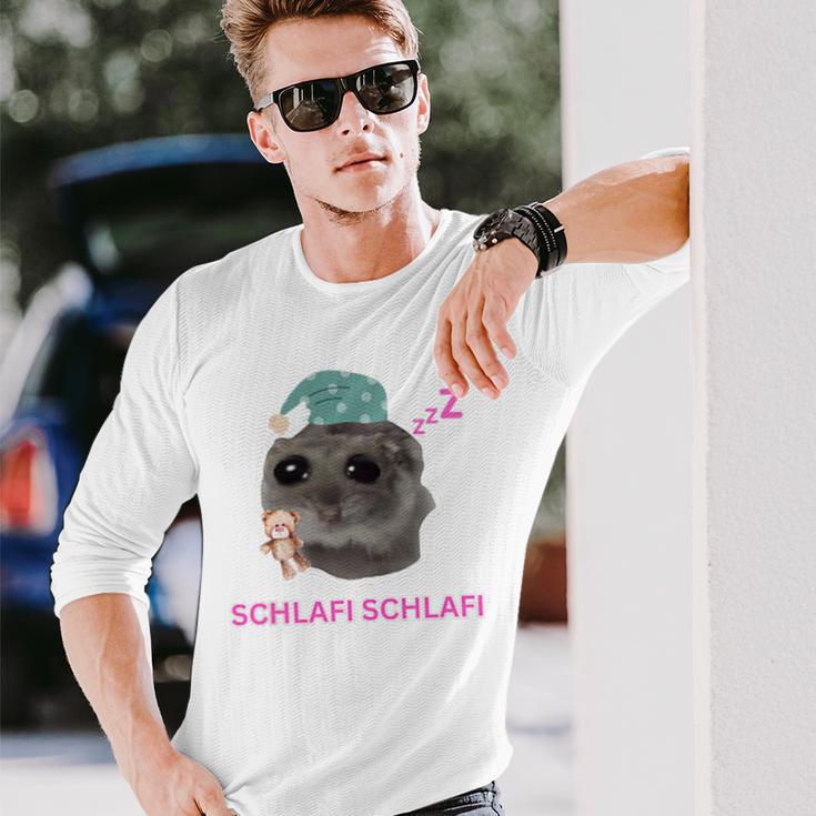 Schlafi Schlafi Sad Hamster Meme Gray Langarmshirts Geschenke für Ihn