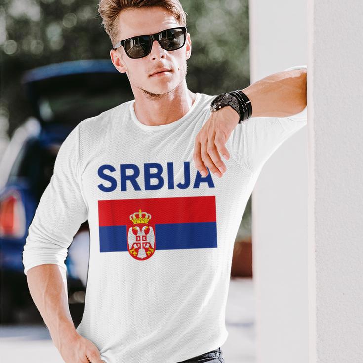 Serbian Flag Football Fan Serbia Srbija Langarmshirts Geschenke für Ihn