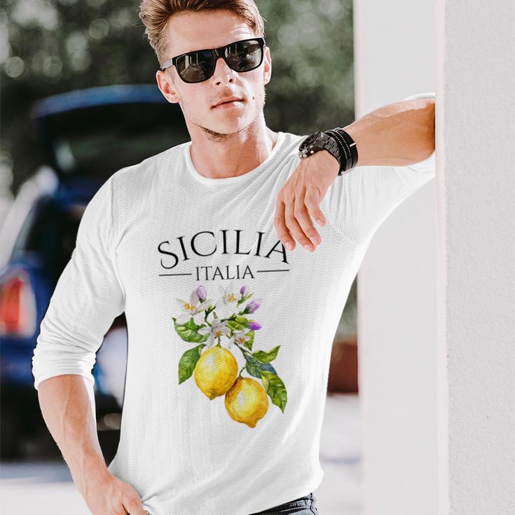 Sicilia Italian Souvenir Italy Lemon Langarmshirts Geschenke für Ihn