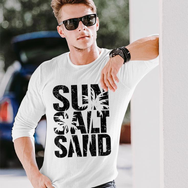 Sun Salt Sand Sommer Retro Fröhlich Urlaub Palm Tree Gray Langarmshirts Geschenke für Ihn